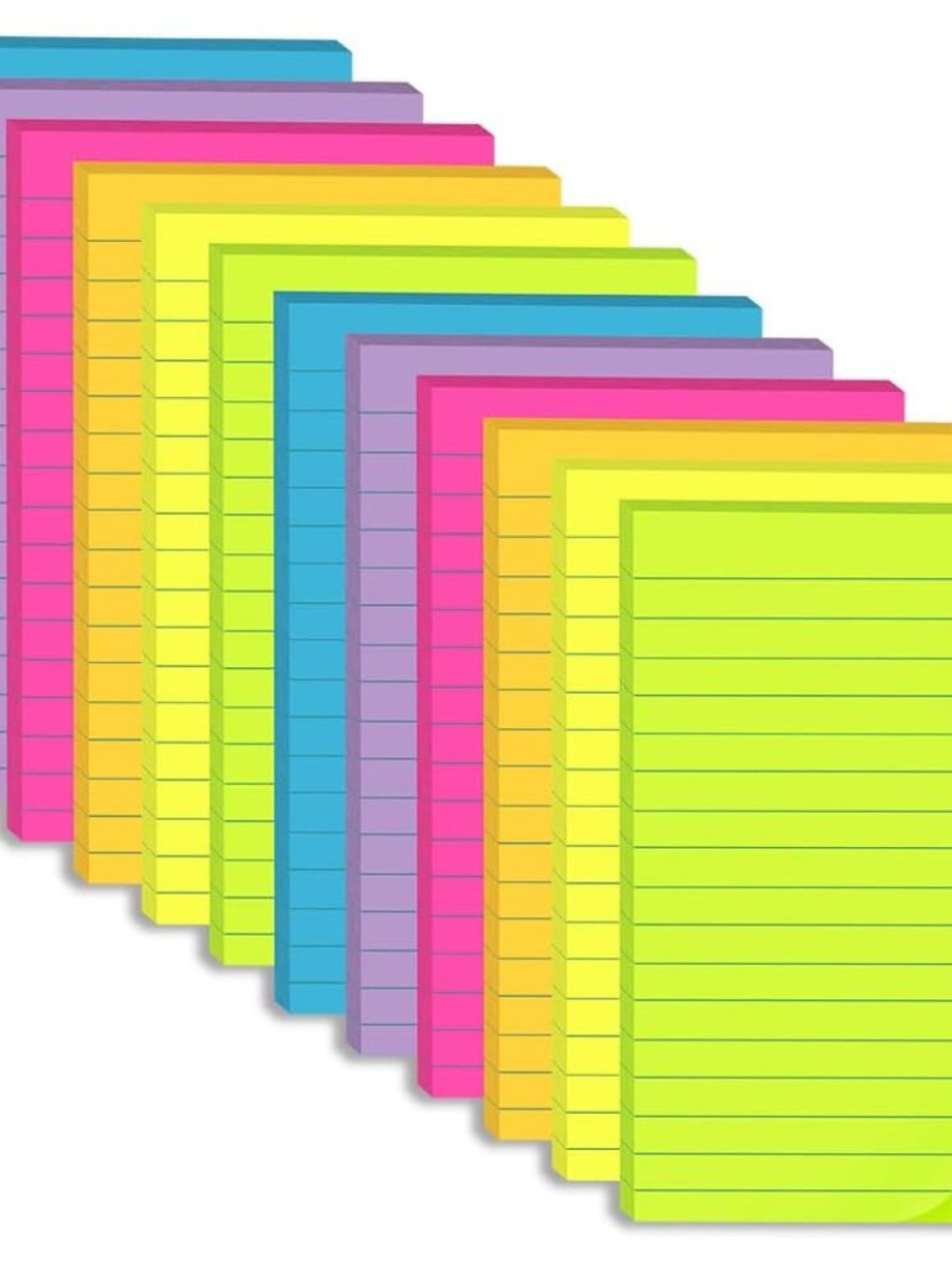 12 Pack Lined Sticky Notes 4x6 in,Bright Large Notepads with Lines